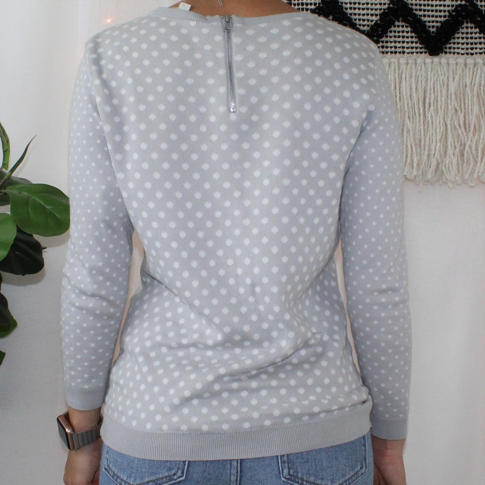 SOLD LOFT Gray Polka Dot Cotton Back Zip Sweater - Picture 2 of 8